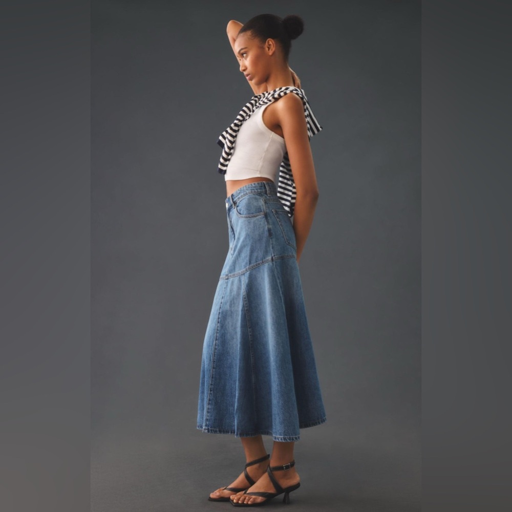 Anthropologie Denim Midi Skirt in Blue - Picture 2 of 10